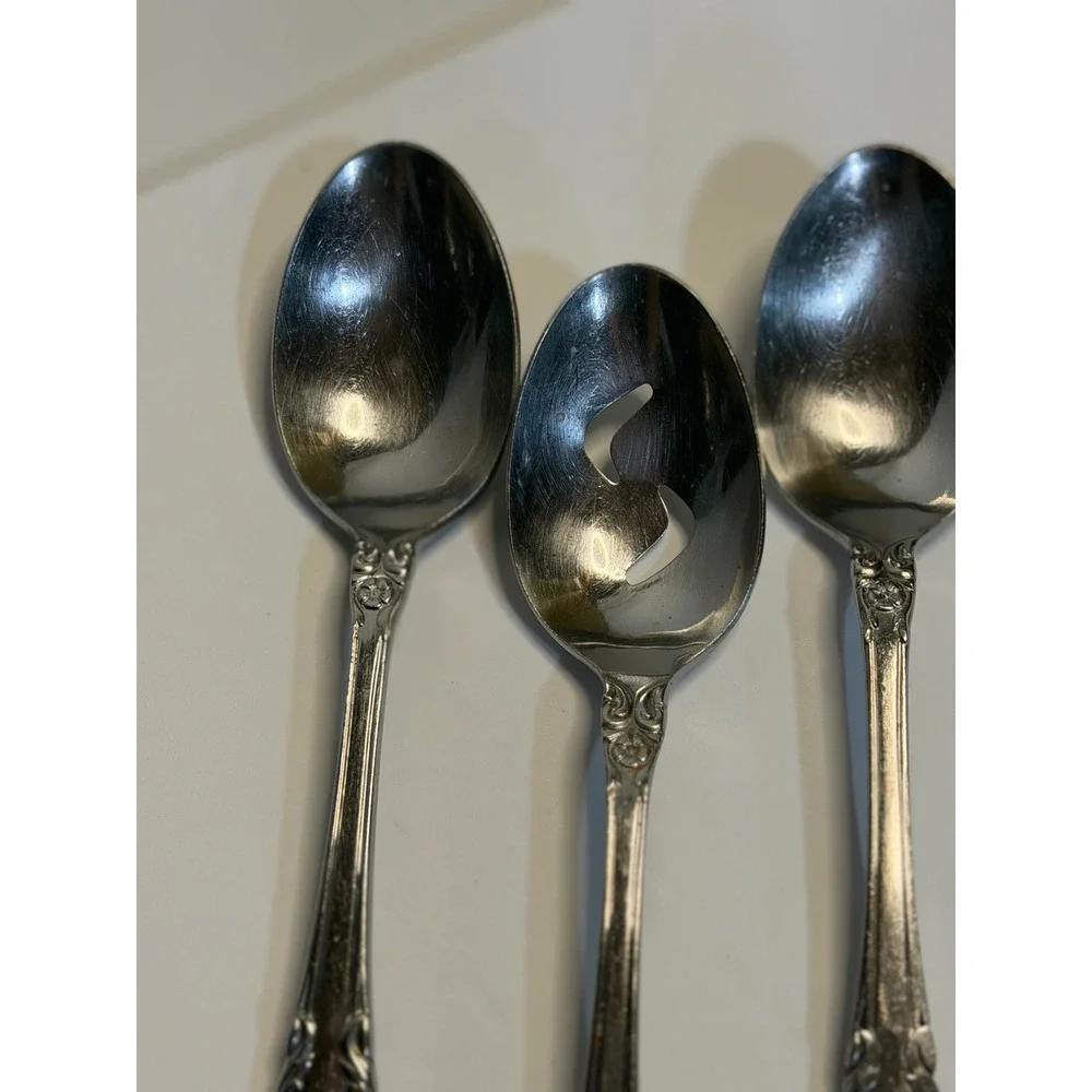 VTG Supreme Cutlery Silver Serving Spoons Slotted Floral Scroll Stainless Japan